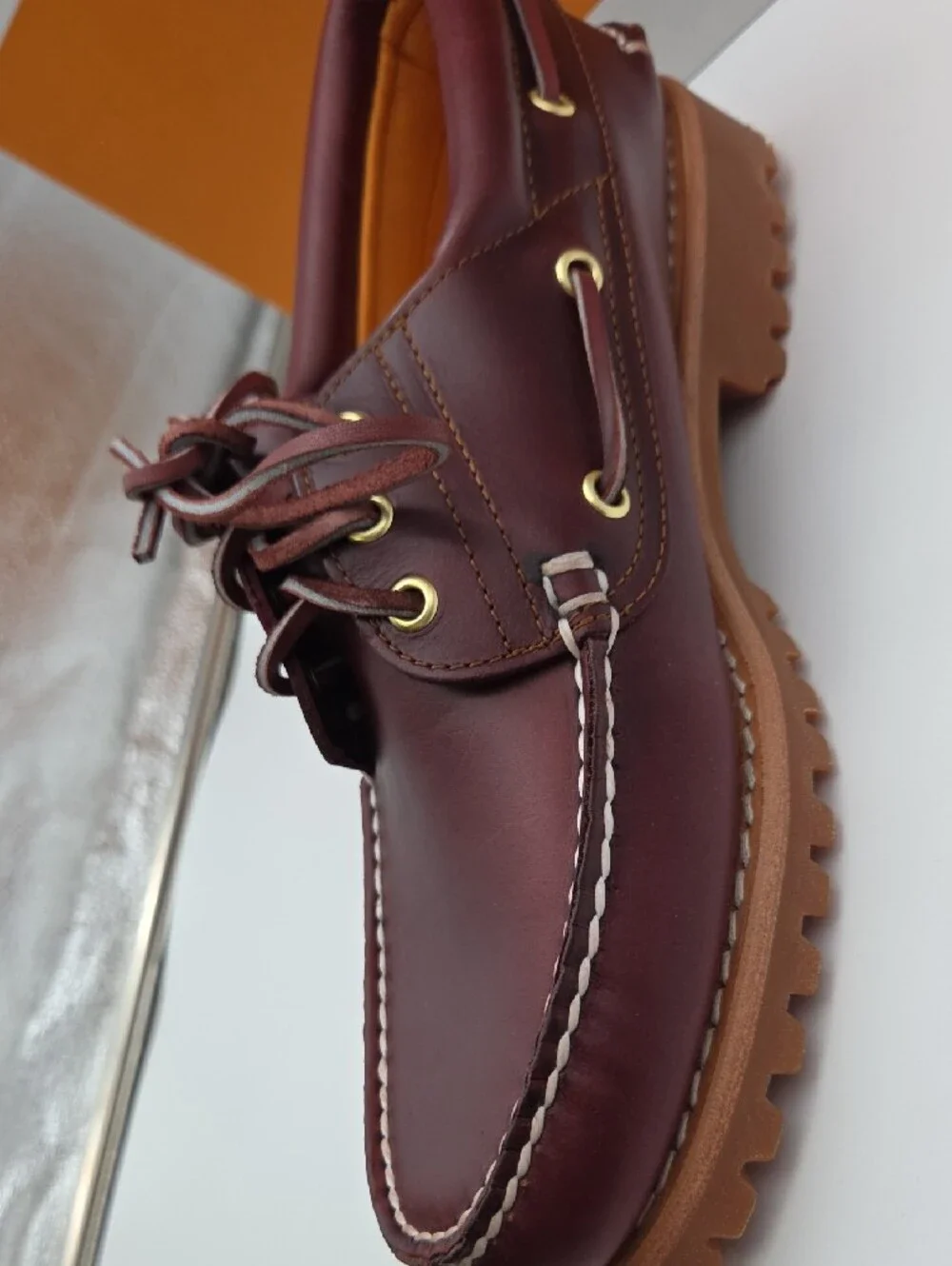 Timberland Men's Burgundy Leather Lug-Soled Boat Shoe